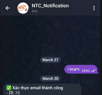 Telegram báo cáo user mới